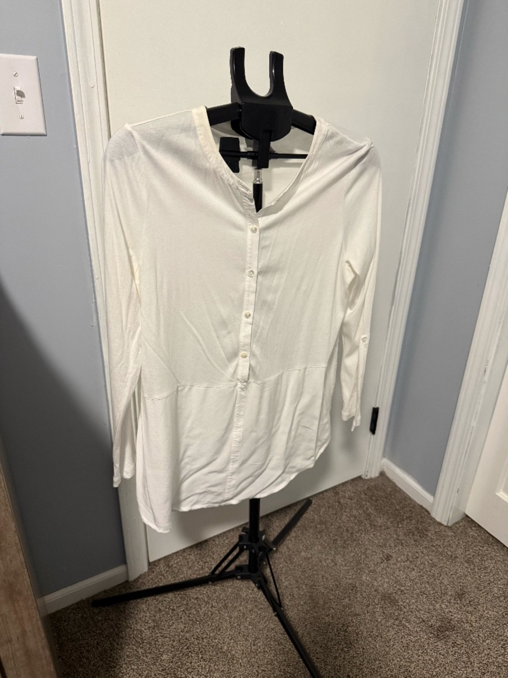 J. Jill White Woven Rayon Button-Down Tunic Top